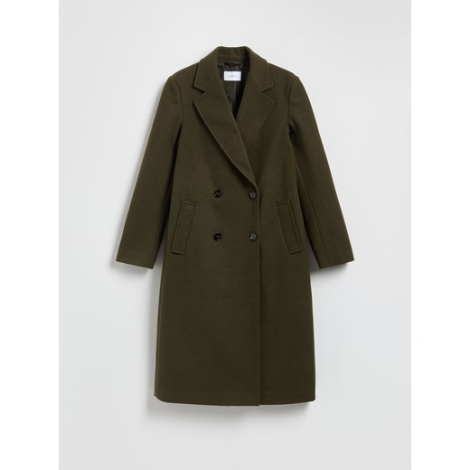 Reserved - Dwurzędowy płaszcz - ciemnozielony ze sklepu Reserved w kategorii Płaszcze damskie - zdjęcie 186209443