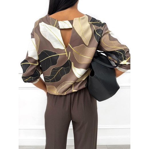 Brązowa Bluzka w Liście Modnakiecka.pl 40 ModnaKiecka.pl