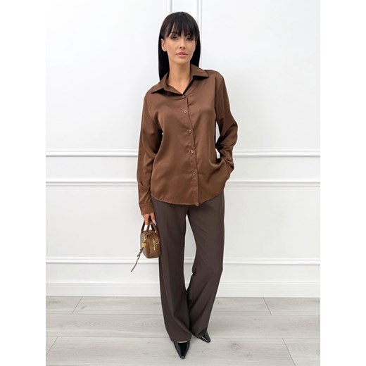 Czekoladowa Satynowa Koszula Modnakiecka.pl 46 ModnaKiecka.pl