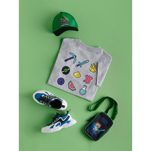 Reserved - Bawełniany t-shirt Minecraft - jasnoszary ze sklepu Reserved w kategorii T-shirty chłopięce - zdjęcie 186210452