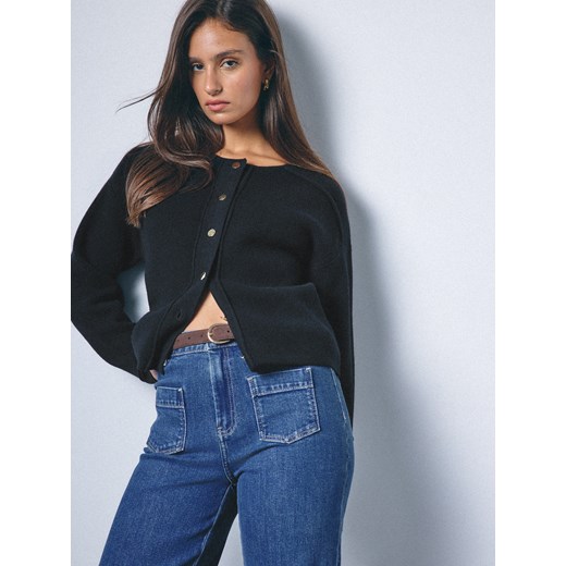 Mohito - Wełniany czarny kardigan - czarny ze sklepu Mohito w kategorii Swetry damskie - zdjęcie 186212262