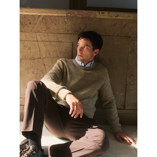 Reserved - Spodnie slim z domieszką wełny - ciemnobrązowy ze sklepu Reserved w kategorii Spodnie męskie - zdjęcie 186212801