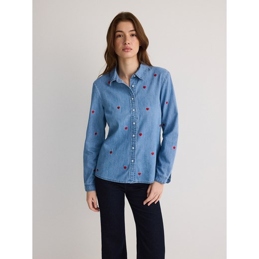 Reserved - Jeansowa koszula w serca - niebieski Reserved S okazyjna cena Reserved