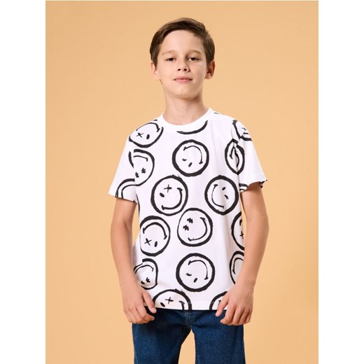 Sinsay - Bawełniana koszulka z krótkim rękawem Smiley - biały ze sklepu Sinsay w kategorii T-shirty chłopięce - zdjęcie 186214151