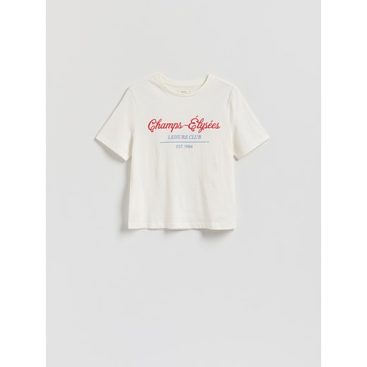 Reserved - T-shirt z nadrukiem - biały ze sklepu Reserved w kategorii Bluzki damskie - zdjęcie 186214504