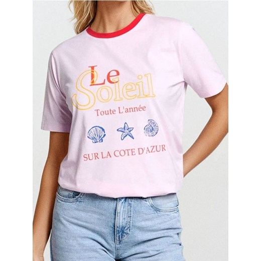 Sinsay - Bawełniana koszulka z nadrukiem - różowy ze sklepu Sinsay w kategorii Bluzki damskie - zdjęcie 186214773