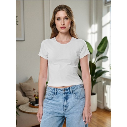 Sinsay - Bawełniana koszulka z krótkim rękawem - biały ze sklepu Sinsay w kategorii Bluzki damskie - zdjęcie 186214784