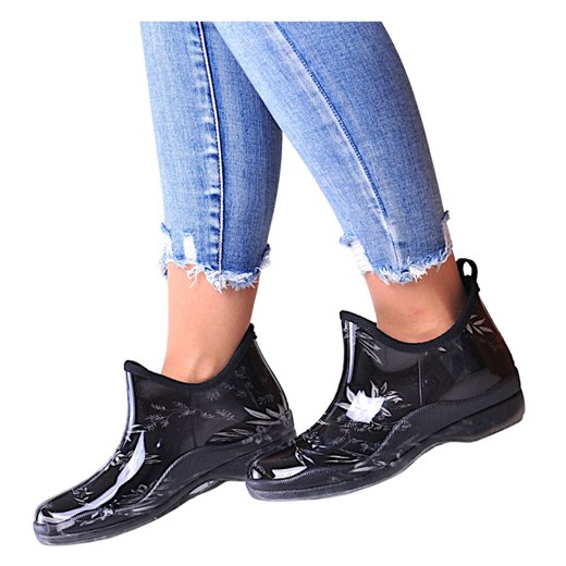 Damskie kalosze z krótką cholewką czarne /F3--1 12490 T396/ ze sklepu Pantofelek24.pl w kategorii Kalosze damskie - zdjęcie 186214911