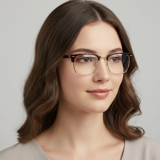 Okulary półramkowe zerówki prostokątne oprawki korekcyjne 878E panterkowy/złoty ze sklepu Stylion w kategorii Oprawki do okularów damskie - zdjęcie 186214973