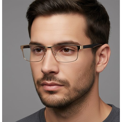 Męskie elastyczne oprawki korekcyjne okulary zerówki 983E złoty/czarny ze sklepu Stylion w kategorii Oprawki do okularów męskich - zdjęcie 186214981