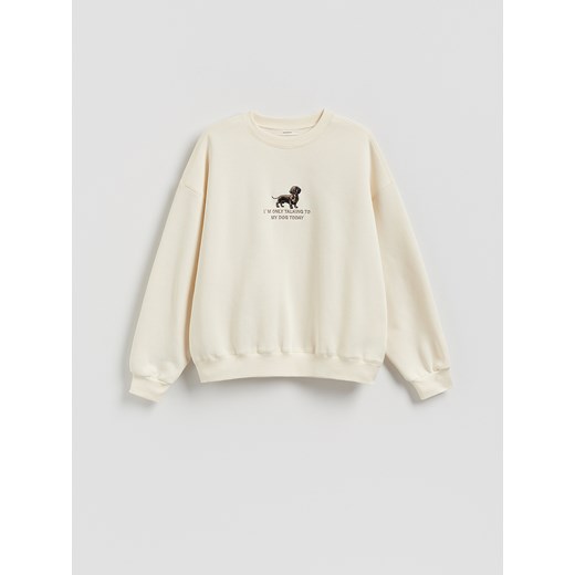 Reserved - Bluza z ozdobnym haftem - kremowy Reserved XS Reserved