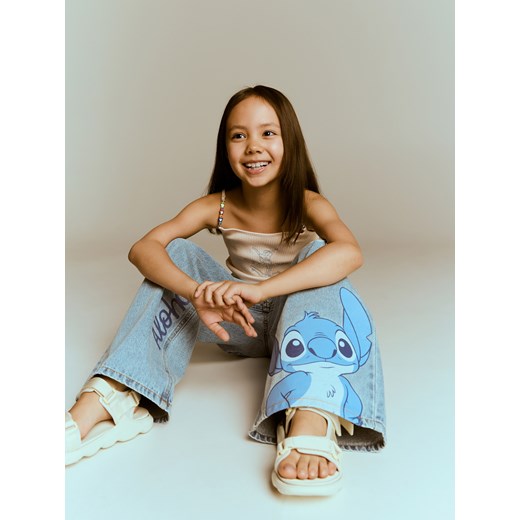 Reserved - Jeansy super wide leg Lilo i Stitch - niebieski Reserved 164 (13 lat) wyprzedaż Reserved