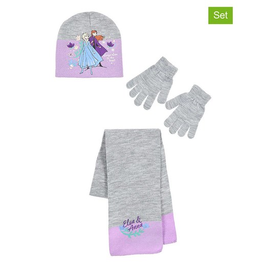 FROZEN 3-częściowy zestaw &quot;Kraina Lodu&quot; w kolorze jasnoszaro-fioletowym ze sklepu Limango Polska w kategorii Czapki dziecięce - zdjęcie 186218580
