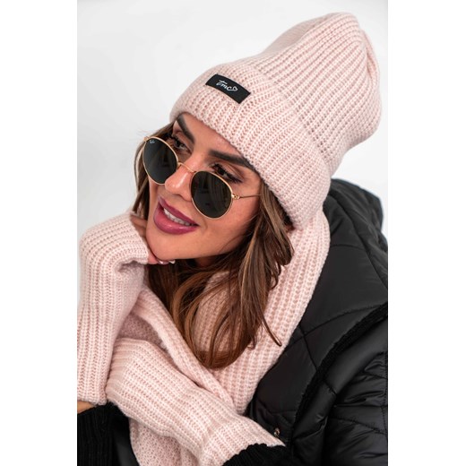 zimowy komplet tmc ii 3w1 polski producent top moda collection - pudrowy róż ze sklepu STYLOWO w kategorii Komplety czapka i szalik damskie - zdjęcie 186219061