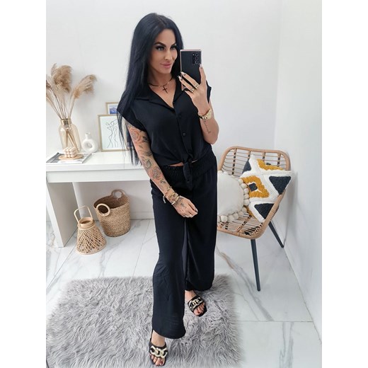 zwiewny komplet collins bluzka + szerokie spodnie uniwersalny - czarny ze sklepu STYLOWO w kategorii Komplety i garnitury damskie - zdjęcie 186219183