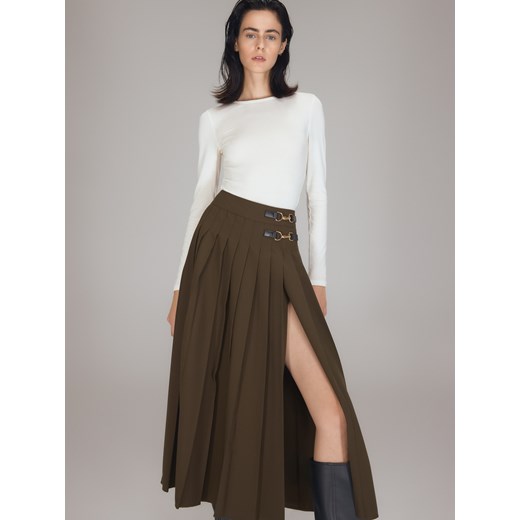Reserved - Plisowana spódnica midi - oliwkowy ze sklepu Reserved w kategorii Spódnice - zdjęcie 186222191