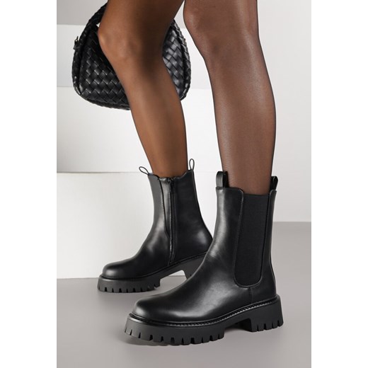 Czarne Wysokie Botki w Stylu Sztybletów Ridvira Renee 39 renee.pl