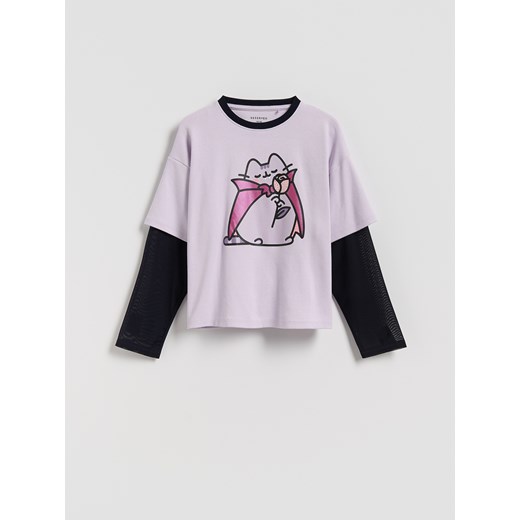 Reserved - Bluzka z łączonych materiałów Pusheen - lawendowy ze sklepu Reserved w kategorii Bluzki dziewczęce - zdjęcie 186228081