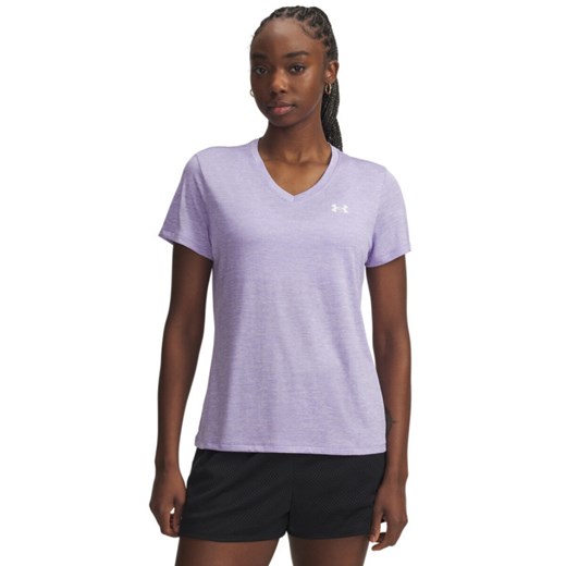 Damska koszulka treningowa Under Armour Tech SSV- Twist - fioletowa ze sklepu Sportstylestory.com w kategorii Bluzki damskie - zdjęcie 186230131
