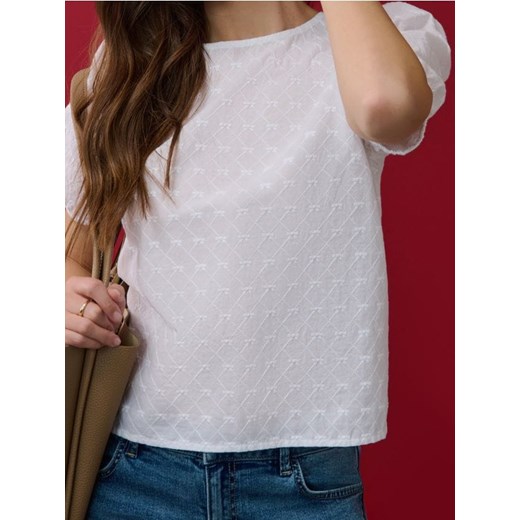 Sinsay - Bluzka z krótkim rękawem wykończonymi gumką - biały ze sklepu Sinsay w kategorii Bluzki damskie - zdjęcie 186231404