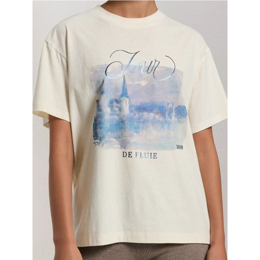 Sinsay - Koszulka z nadrukiem - kremowy ze sklepu Sinsay w kategorii Bluzki damskie - zdjęcie 186231550