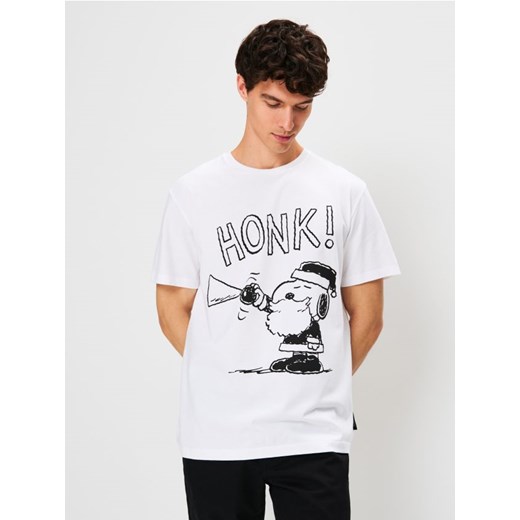 Sinsay - Bawełniana koszulka z nadrukiem Peanuts - biały ze sklepu Sinsay w kategorii T-shirty męskie - zdjęcie 186231552