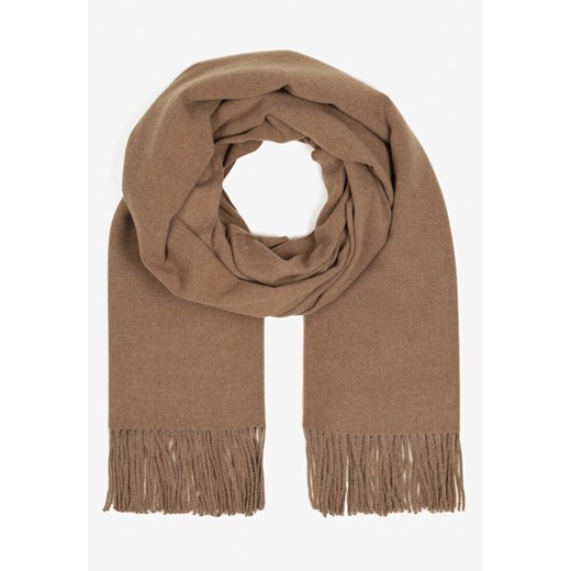 Ciemnobeżowy Długi Szalik Wiskozowy z Wełną Ozdobiony Frędzlami Portina ze sklepu renee.pl w kategorii Szaliki i chusty damskie - zdjęcie 186231811