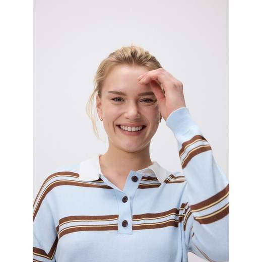 Reserved - Sweter polo w paski - jasnoniebieski ze sklepu Reserved w kategorii Swetry damskie - zdjęcie 186232091