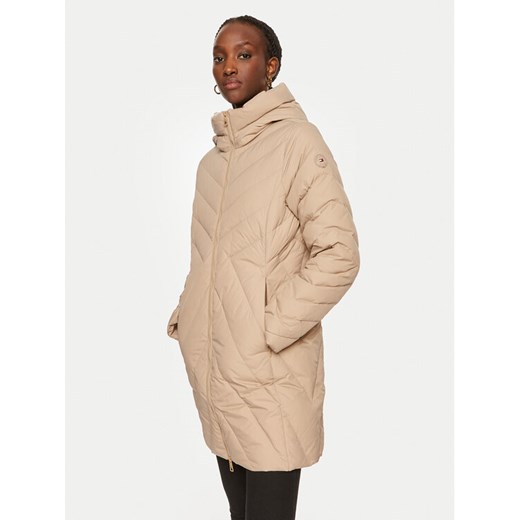 Tommy Hilfiger Płaszcz zimowy Chevron WW0WW42622 Beżowy Regular Fit ze sklepu MODIVO w kategorii Kurtki damskie - zdjęcie 186233473