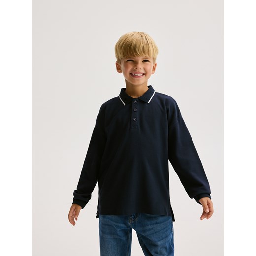 Reserved - Bawełniany longsleeve polo - granatowy ze sklepu Reserved w kategorii T-shirty chłopięce - zdjęcie 186240382