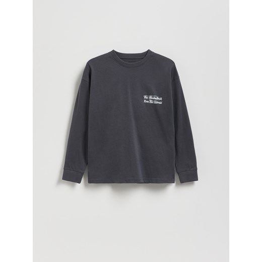 Reserved - Bawełniany longsleeve z nadrukiem - ciemnoszary ze sklepu Reserved w kategorii T-shirty chłopięce - zdjęcie 186240391