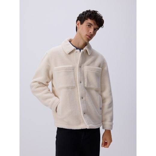 Reserved - Kurtka sherpa z kołnierzem - złamana biel ze sklepu Reserved w kategorii Kurtki męskie - zdjęcie 186240454
