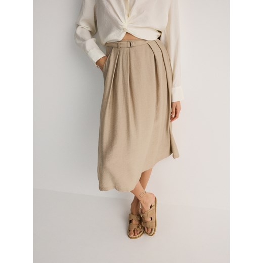 Reserved - Spódnica midi z paskiem - brązowy ze sklepu Reserved w kategorii Spódnice - zdjęcie 186240542