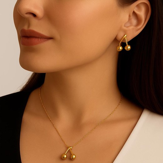 Komplet biżuterii wisienki złote naszyjnik i kolczyki stal chirurgiczna ze sklepu otien.com w kategorii Komplety biżuterii - zdjęcie 186242141