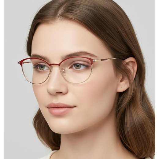 Okulary damskie zerówki kocie oprawki korekcyjne medium M295C bordowy/złoty ze sklepu Stylion w kategorii Oprawki do okularów damskie - zdjęcie 186242161