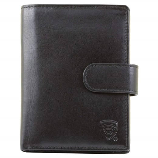 Skórzany pionowy portfel RFID z zapięciem na karty zbliżeniowe (Czarny) ze sklepu Koruma ID Protection w kategorii Portfele męskie - zdjęcie 186242184