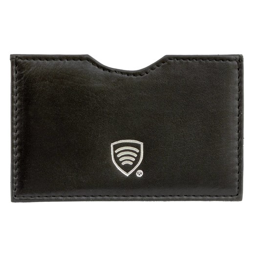 Etui ze skóry blokujące kartę płatniczą RFID ze srebrnym logo (Czarny) ze sklepu Koruma ID Protection w kategorii Etui - zdjęcie 186242293