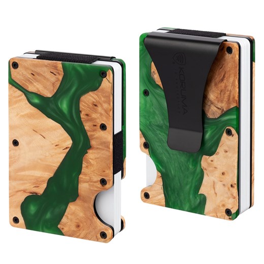 Aluminiowe etui z klipsem na karty kredytowe (drewno + zielona żywica) ze sklepu Koruma ID Protection w kategorii Etui - zdjęcie 186242590
