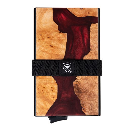 Aluminiowy portfel z wysuwanymi kartami i ochroną kart zbliżeniowych (drewno + czerwona żywica) ze sklepu Koruma ID Protection w kategorii Portfele męskie - zdjęcie 186242772