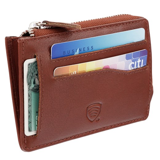 Mały skórzany portfel na karty zamykany na zamek (Brązowy) ze sklepu Koruma ID Protection w kategorii Portfele męskie - zdjęcie 186243294