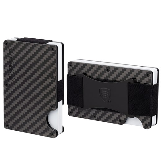 Aluminiowe etui z gumką na karty zbliżeniowe RFID (Czarny, Karbon) ze sklepu Koruma ID Protection w kategorii Etui - zdjęcie 186243372