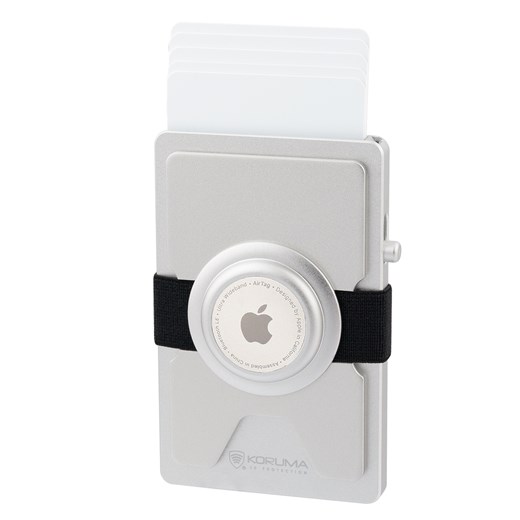 Metalowe etui z wysuwanymi kartami i miejscem na AirTag od Apple (srebrny) ze sklepu Koruma ID Protection w kategorii Etui - zdjęcie 186243400