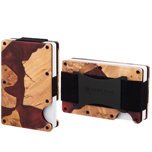 Aluminiowe etui z gumką na karty zbliżeniowe RFID  (drewno + czerwona żywica) ze sklepu Koruma ID Protection w kategorii Etui - zdjęcie 186243533