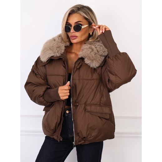 KURTKA ZIMOWA Z ODPINANYM FUTERKIEM- CZEKOLADOWA ze sklepu olika.com.pl w kategorii Kurtki damskie - zdjęcie 186243543