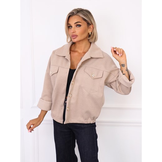 KURTKA OVERSIZE BEŻOWA W JASNE  PASKI ZE ŚCIĄGACZEM NA DOLE - id: 20302 - marki Olika - 186243583 KURTKA OVERSIZE BEŻOWA W JASNE  PASKI ZE ŚCIĄGACZEM NA DOLE ze sklepu olika.com.pl w kategorii Kurtki damskie - zdjęcie 186243583