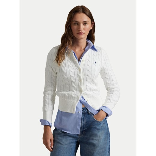 Polo Ralph Lauren Kardigan 211891643001 Biały Regular Fit ze sklepu MODIVO w kategorii Swetry damskie - zdjęcie 186245554