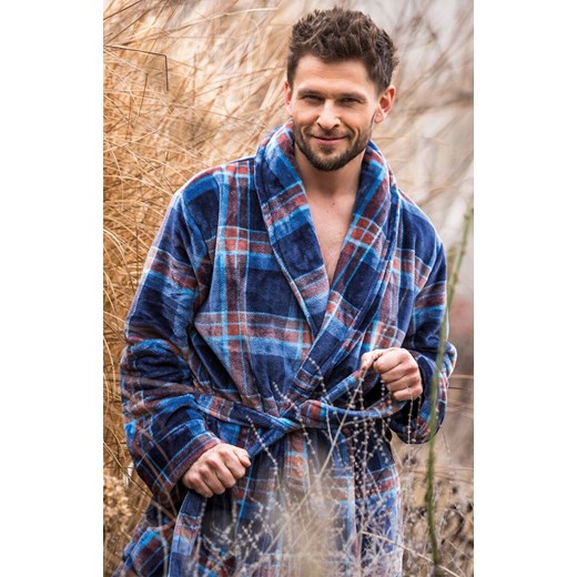 Długi szlafrok męski o klasycznym kroju MGL 431, Kolor niebieski-wzór, Rozmiar M/L, Key ze sklepu Primodo w kategorii Szlafroki męskie - zdjęcie 186246542