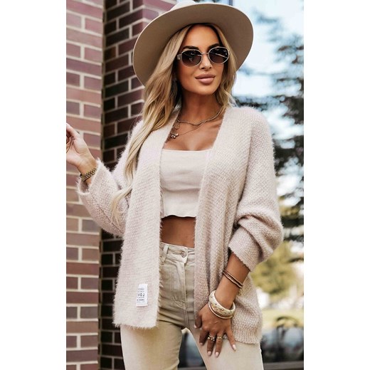 Kardigan z miękkiej sweterkowej dzianiny 631-1, Kolor beżowy, Rozmiar one size, NUMOCO BASIC ze sklepu Primodo w kategorii Swetry damskie - zdjęcie 186246642
