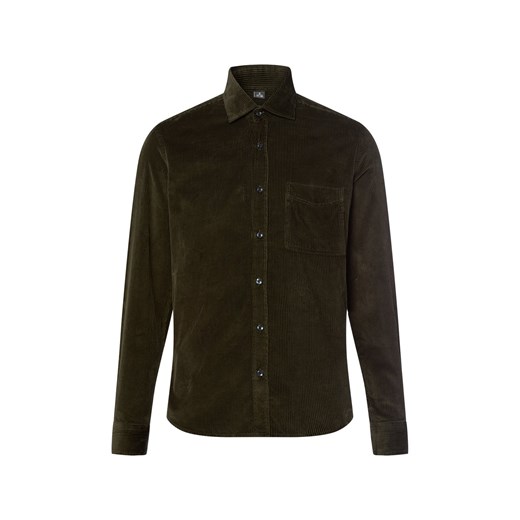 Nils Sundström Męska koszula sztruksowa Mężczyźni Regular Fit Bawełna khaki jednolity ze sklepu vangraaf w kategorii Koszule męskie - zdjęcie 186249181