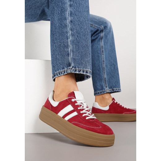 Czerwone Sneakersy Zamszowe na Platformie ze Skórzaną Wkładką Ozdobione Paskiem Adivrie ze sklepu renee.pl w kategorii Buty sportowe damskie - zdjęcie 186250981